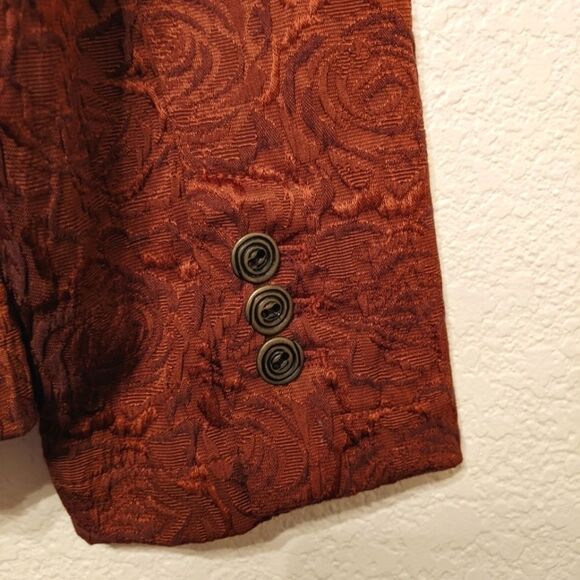 CHICO'S Chocolate Brown Brocade Jacket Office Career Size 2 - Picture 7 of 8